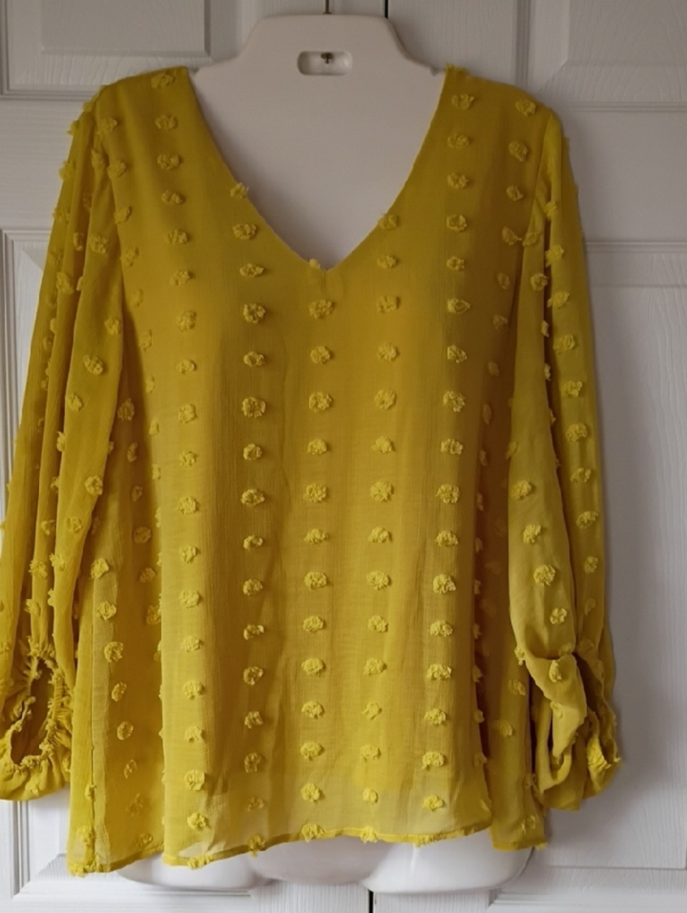 JODIFL Golden Yellow Textured V-Neck Blouse